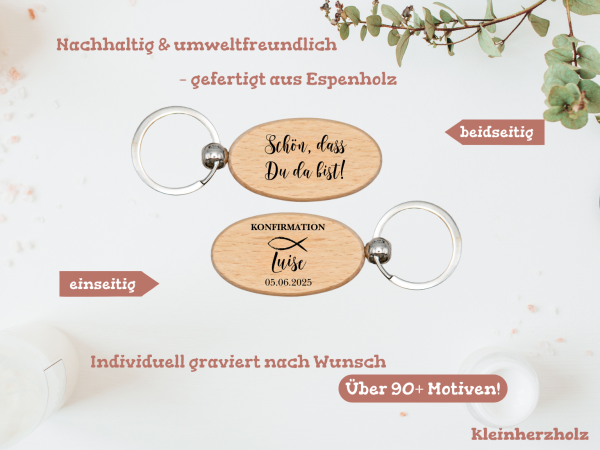 Personalisierter Holz Schlüsselanhäng Oval kleinherzholz